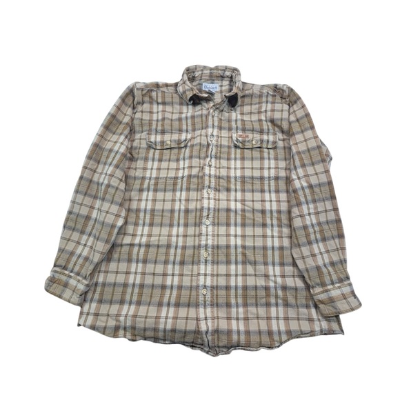 Vtg Carhartt Mens Large Tall Long Sleeve Button Cotton Brown Plaid Flannel Shirt - Picture 3 of 12